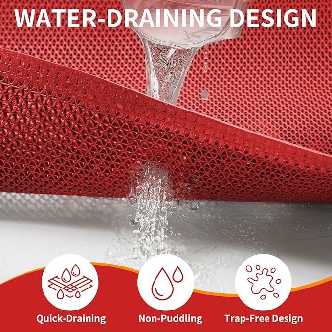 Front Door Mat 20''x31'', Drainage Heavy Duty Dirt Trapping Non-Slip Doormats, Outdoor Rubber Floor Mats, Restaurant Commercial Kitchen Industral Pool Entrance Bar Wet Area, Red