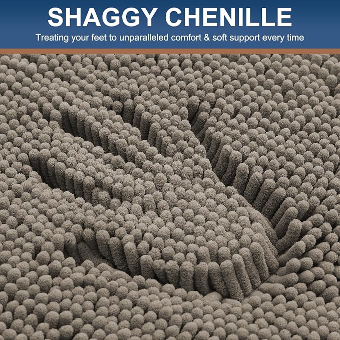 Smiry Luxury Chenille Bathroom Rugs 30x20, Extra Soft and Absorbent Shaggy Bath Mat, Machine Washable, Non-Slip Plush Carpet Runner for Tub, Shower, and Floor, Home Decor Accessories, Latte