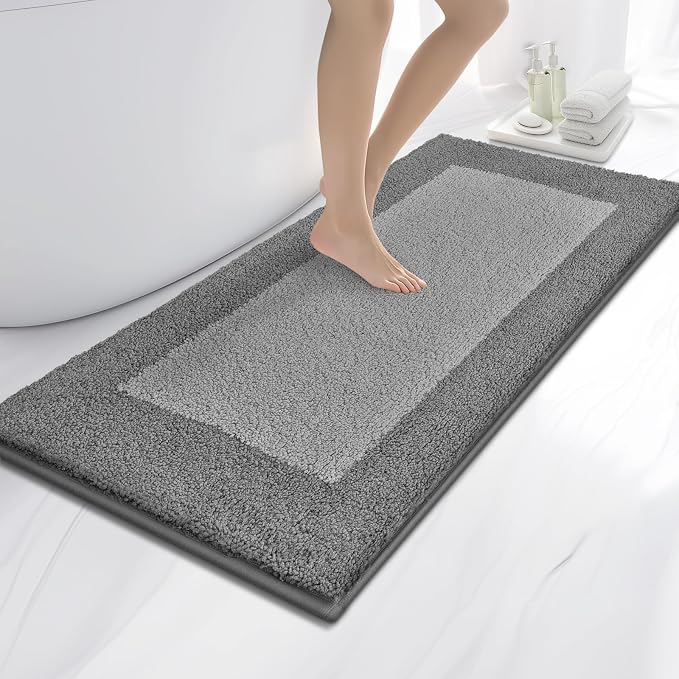 anllugs Bathroom Rugs 24" x 60", Non-Slip Extra Soft Absorbent Bath Rugs, Machine Washable Quick Dry Bath Mats for Bathroom Floor, Shower, Bathtub and Sink, Grey & Dark Grey