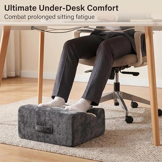 Foot Rest for Under Desk at Work, Office Footrest with Warm Feet Pocket,Ergonomic Under Desk Footrest with Washable Cover, Stool for Office Chair & Back &Pain Relief (Dark Gray+)