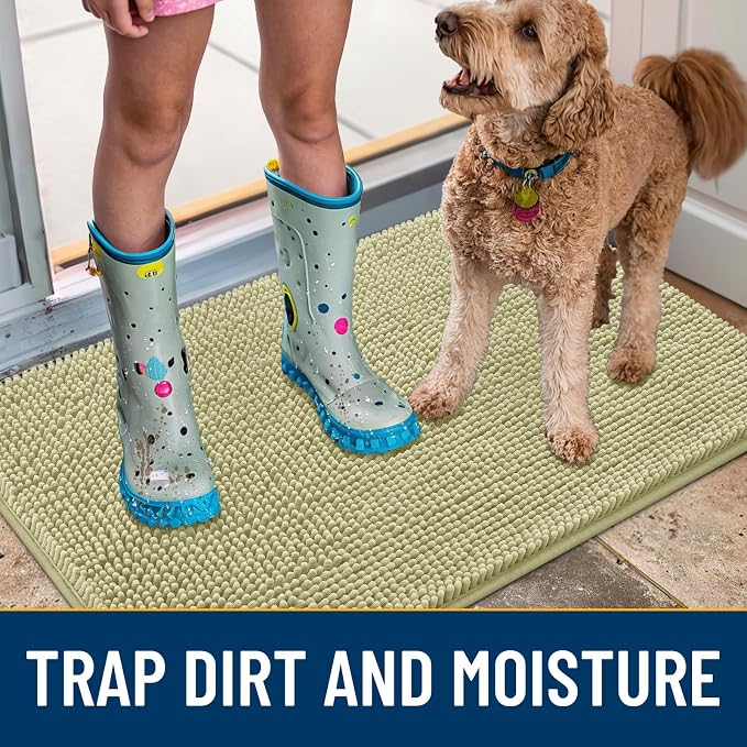 Smiry Dog Door Mat for Muddy Paws 40x32, Absorbent Dirt Trapper, Non-Slip Washable Chenille Entryway Rug for Inside Floor, Vanilla, Classic Solid