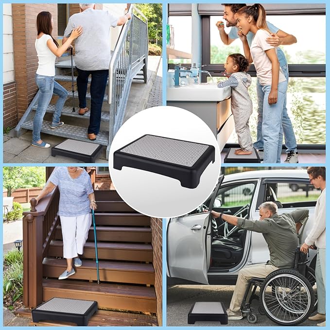 One Step Stool for Adults & Seniors, Indoor/Outdoor Portable Stair Assist, Platform Step, Non-Slip Bathroom, Step Stool for Car, Bedside, Office, Shower, Stairs, Bed, 450lbs Capacity (Grey)