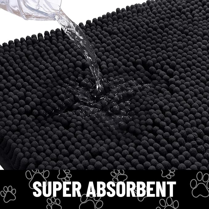 Smiry Dog Door Mat for Muddy Paws, Absorbent Dirt Trapper Non Slip Quick Dry Washable Chenille Mat for Mud Dogs, Entry Rug for Indoor and Outdoor (45x27 Inches, Black and White)