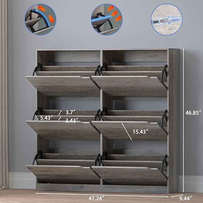 BORNOON Shoe Cabinet with 6 Flip Drawers, Slim Narrow Shoe Storage Cabinet, Freestanding Shoe Organizer for Entryway, Hallway, Foyer