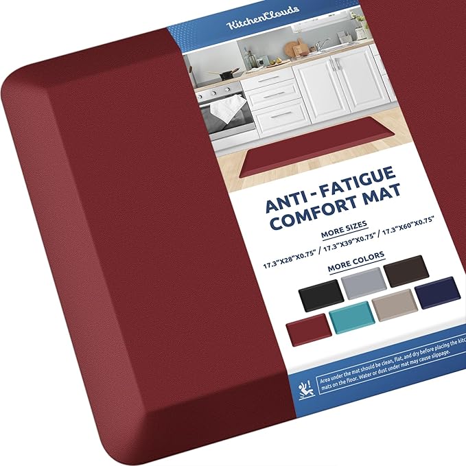 KitchenClouds Kitchen Mat Cushioned Anti Fatigue Kitchen Rug 0.8inch Water Resistant Non Slip Kitchen Rugs and Mats Standing Desk Mat Comfort Floor Mats for Kitchen Sink Office (17.3"x39",Red)