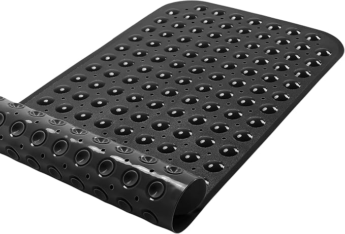 Large Non-Slip Bathtub & Shower Mat 31 inch x16 inch (Smooth/Non-Textured Tubs Only) Safe, Clean, Machine-Washable, Superior Grip&Drainage, Vinyl, Opaque Black, Medium