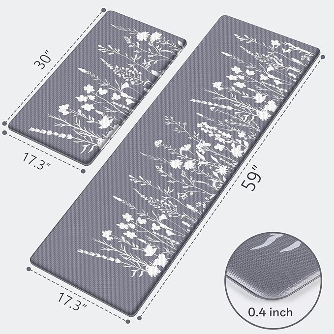 Kitchen Mats for Floor, Kitchen Rugs Sets of 2, Cushioned Anti Fatigue Mats for Kitchen Floor, Non-Slip Kitchen Decor, Water Resistant Kitchen Rug for Home, Kitchen, 17.3"x30"+17.3"x59"