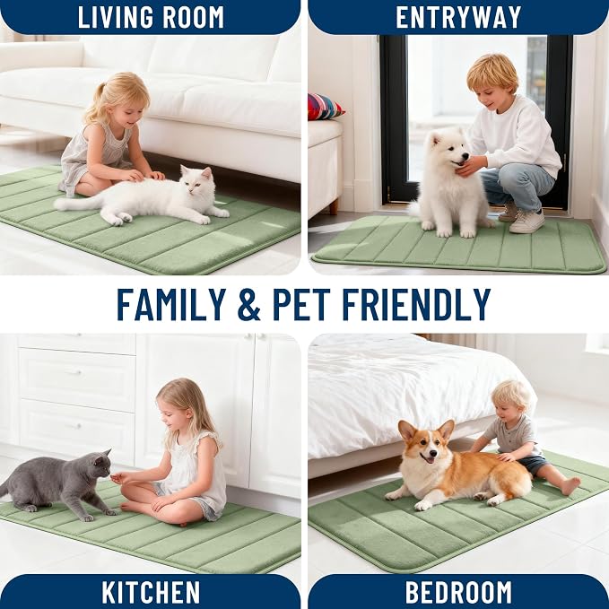OLANLY Memory Foam Bath Mat 35x16, Super Soft Absorbent Bathroom Rugs, Quick Dry, Machine Washable Shower Floor Rugs, Bathmat Carpet, Bathroom Home Decor Accessories, Sage Green