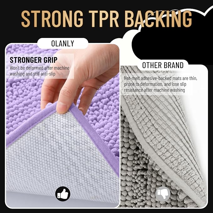OLANLY Thick Bathroom Rugs 30x20, Extra Soft Absorbent Chenille Striped Bath Rugs, Rubber Backing, Machine Wash Dry, Bath Mats for Bathroom Floor, Tub and Shower, Home Decor Accessories, Lavender