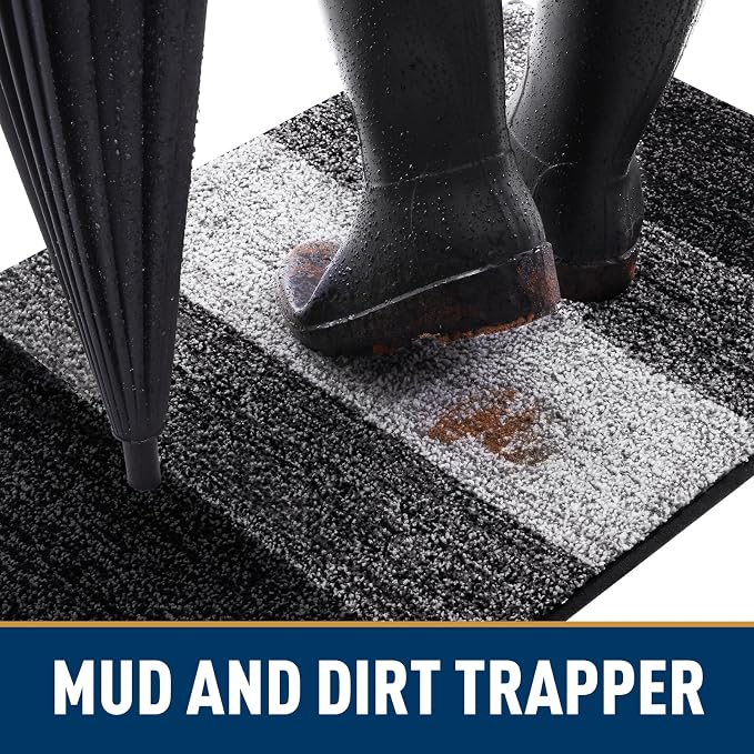 Smiry Dog Door Mat for Muddy Paws, Absorbs Moisture and Dirt, Low-Profile Entryway Mat with Non-Slip Backing, Entry Indoor Outdoor Doormat for Inside Floor (59x35 Inches, Black, Striped)