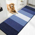 Kitinjoy Indoor Outdoor Door Mat, 71x24 Non-Slip Absorbent Dirt Trapper, Low-Profile Washable Inside Entrance Front Floor Mat, Sturdy Soft Entry Dotted Ombre Doormats for Entryway, Navy Blue