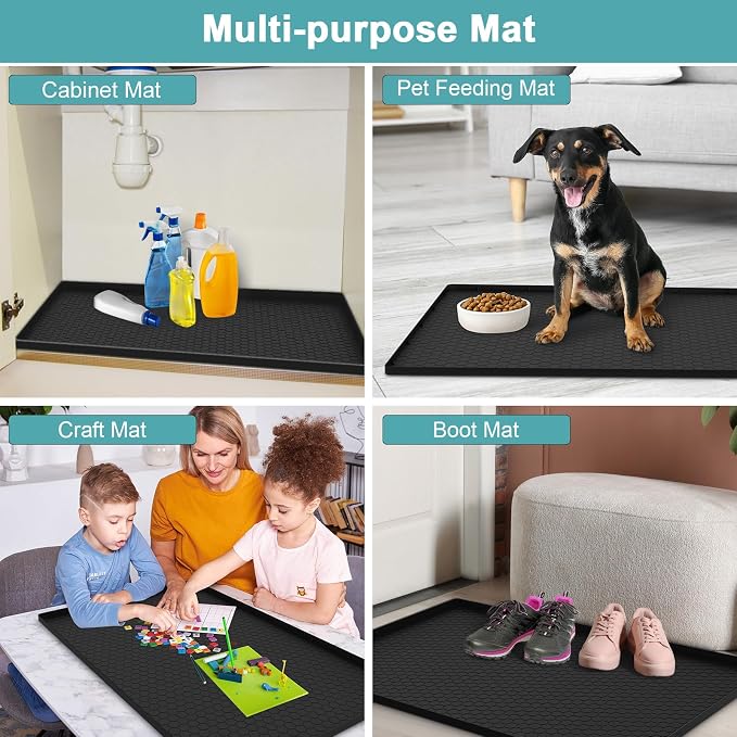 Under Sink Mats for Kitchen Waterproof 31" x 22", Silicone Under Sink Mat and Protectors, Under The Sink Organizer for Kitchen and Bathroom Black