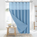 Dynamene 78 Inch Long Shower Curtain, Tall Waffle Fabric Shower Curtains for Bathroom, Hotel Waterproof Cloth Shower Curtain Liner Set with Hooks, Snap in Liner, Mesh Top Window, Moonlight Blue, 72x78