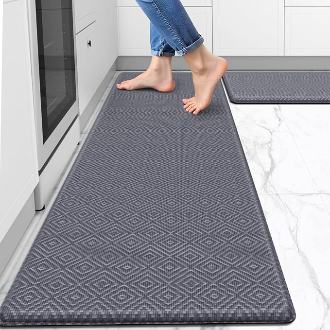 Mattitude Kitchen Mat 2PCS Kitchen Rugs Cushioned Anti-Fatigue Rug Waterproof Standing Desk Mat Kitchen Mats for Floor Kitchen Rug Set for Kitchen, Sink, Office 17.3"×30"+17.3"×59"-0.47inch Light Grey