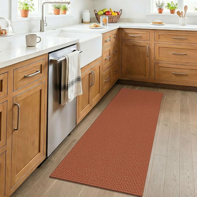 KOZYFLY Orange 2x4 Entry Runner Rug, Small Washable Runners for Entryway, Non Slip Door Mat Indoor Entrance, Front Porch Carpet for Foyer, Kitchen, Bedroom, Bathroom, Burnt Orange/Tan