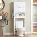 Spirich Over The Toilet Storage Cabinet, Space-Saving Above Toilet Bathroom Organizer with Adjustable Shelf and Hooks, White