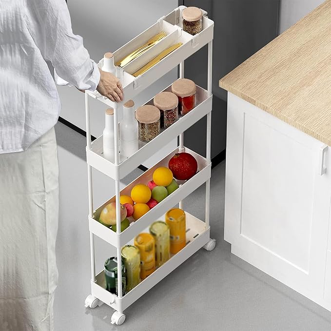 SPACELEAD 2-piece Set Slim Storage Cart 3 Tier,Bathroom Organizer Rolling Utility,Mobile Shelving Unit Slide Out for Office, Kitchen, Laundry Room & Narrow Places