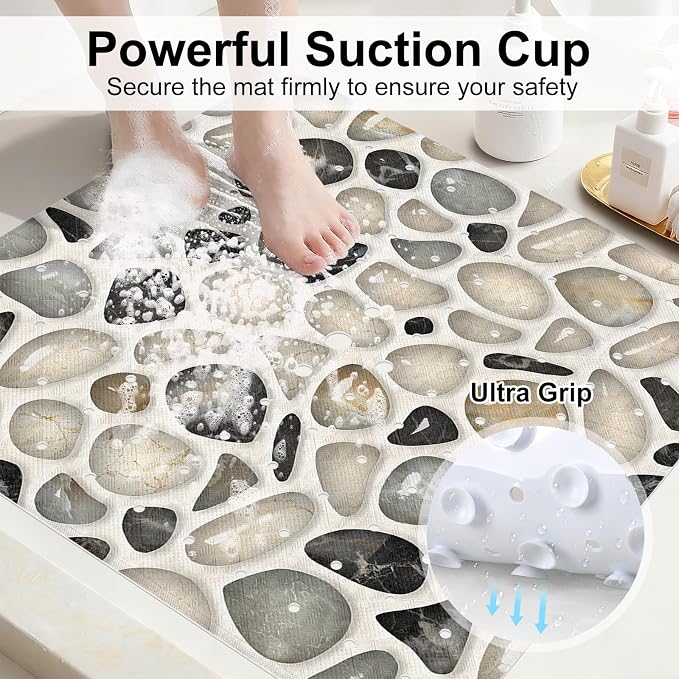 Square Shower Mat, 21x21 Inch Non Slip Shower Mats for Inside Shower Stall, Soft PVC Anti Slip Shower Mat with Sucion Cups, Machine Washable Bathroom Shower Floor Mat for Elderly Kids