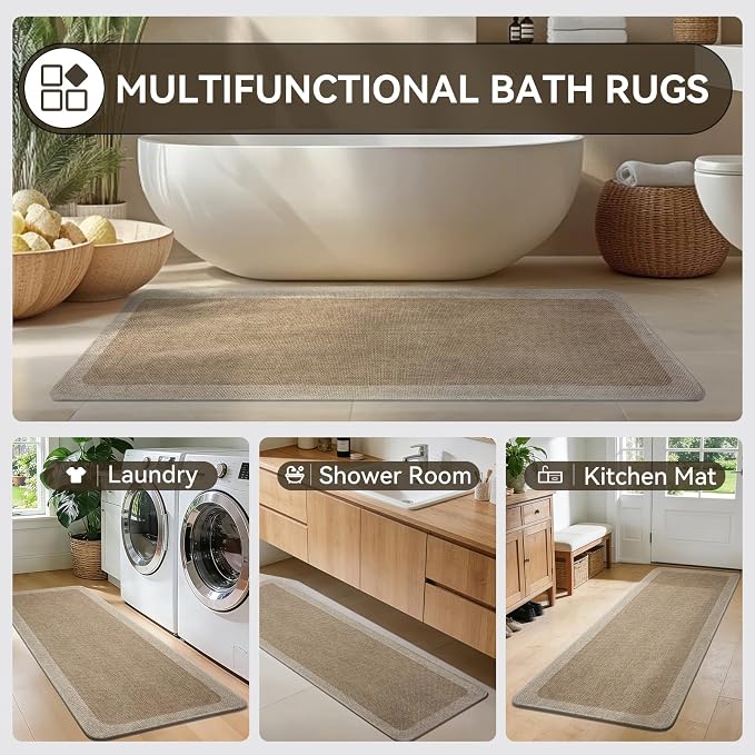 YDKGL Extra Large Bath Mat, Thin Bathroom Runner Rug Bathroom Rugs Non Slip Washable, Rubber Backing Quick Dry for Floor, Tub and Shower, Brown Beige 24x48