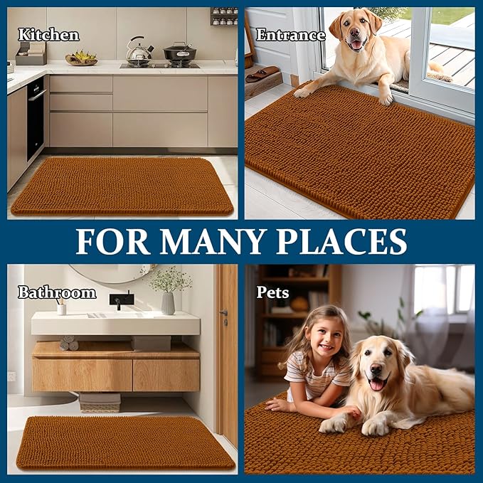 OLANLY Dog Door Mat for Muddy Paws 35x24, Absorbs Moisture and Dirt, Absorbent Non-Slip Washable Doormat, Quick Dry Chenille Mud Mat for Dogs, Entry Indoor Entryway Carpet for Inside Floor, Ochre