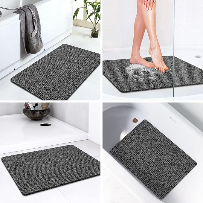LuxStep Shower Mat Bathtub Mat,24x16 inch, Non-Slip Bath Mat with Drain, Quick Drying PVC Loofah Bathmat for Tub,Shower,Bathroom (Phthalate Free,Black)