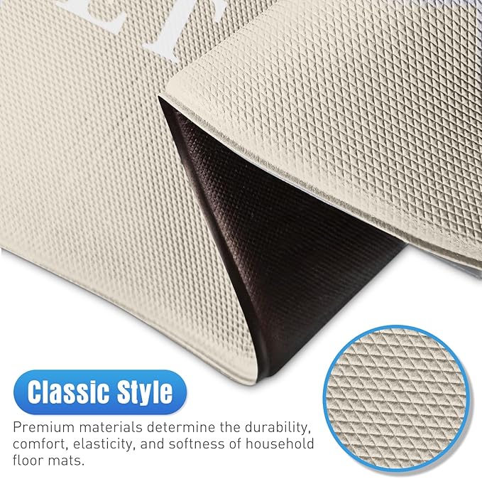 HappyTrends Kitchen Mat for Floor, 2PCS Cushioned Anti-Fatigue Kitchen Rugs, Waterproof Non-Slip Standing Mats and Rugs Set for Kitchen, Office, Laundry, Khaki, 17.3"×30"+17.3"×47"