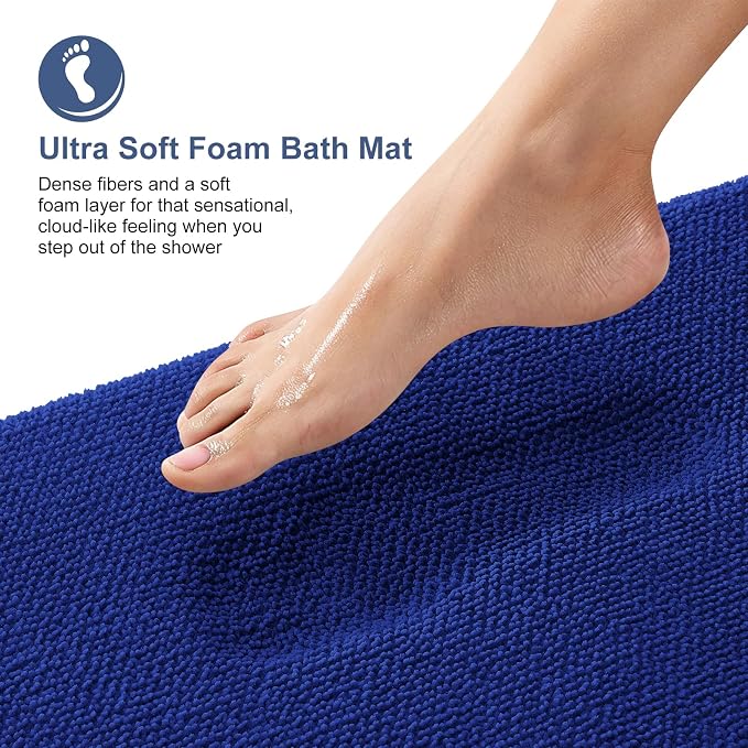 OLANLY Thick Memory Foam Bathroom Runner Rugs 44x24, Extra Soft Absorbent Long Bath Rug, Quick Dry, Non-Slip, Machine Washable Bath Mat for Bathroom, Tub and Shower, Home Decor Accessories, Royal Blue