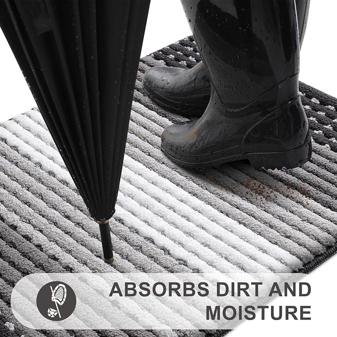Kitinjoy Indoor Outdoor Door Mat, 30x17 Non-Slip Absorbent Dirt Trapper, Low-Profile Washable Inside Entrance Front Floor Mat, Sturdy Soft Entry Dotted Ombre Doormats for Entryway, Grey