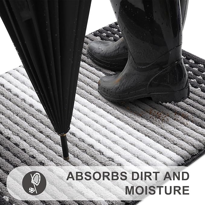 Kitinjoy Indoor Outdoor Door Mat, 32x20 Non-Slip Absorbent Dirt Trapper, Low-Profile Washable Inside Entrance Front Floor Mat, Sturdy Soft Entry Dotted Ombre Doormats for Entryway, Grey