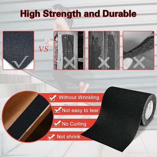S&X Anti Slip Tape 8 Inch x 40 Ft - Grip Tape for Stairs Waterproof, Non Skid Tape for Steps Outdoor Stair Treads Non-Slip Weather Resistant, Black