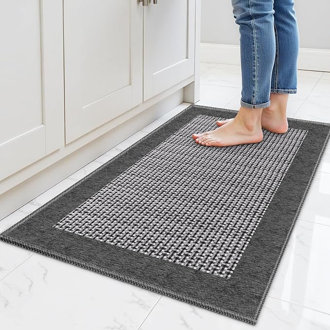 StepRite Kitchen Rugs, Kitchen Mat for Floor, 32"x20" Non-Slip Machine-Washable Commercial Floor Mat, Absorbent Heavy-Duty Rug for Office & Home, Sink Standing Mat, Entryway Carpet, Door Mat, Grey