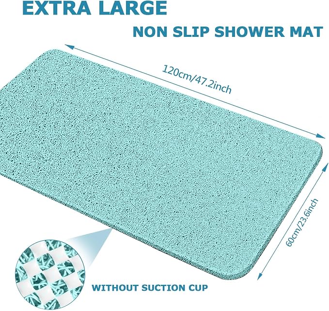 godehone Shower Mats Non Slip Without Suction Cups, PVC Loofah Bathroom Mats, Loofah Mats for Shower and Bathroom, Quick Drying, 23.6× 47.2 Inch, Light Green
