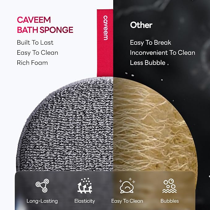 Caveem Exfoliating Body Scrubber, Bath and Body Scrub Buffer, Body Exfoliator for Remove Dead Skin, Gentle and Rough Lightweight Sponge for Shower (2 Pack)