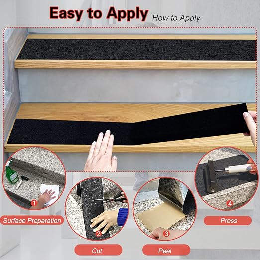 S&X Anti Slip Tape 8 Inch x 40 Ft - Grip Tape for Stairs Waterproof, Non Skid Tape for Steps Outdoor Stair Treads Non-Slip Weather Resistant, Black