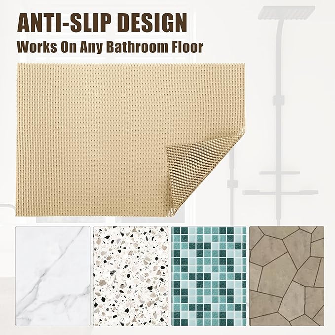 HOMBYS 47 x 32 Extra Large Shower Mat for Shower Stall Tub, Non Slip Bath Mat Bathroom Accessories, PVC Mats for Shower and Bathroom, Quick Drying, (Khaki, 47"x32")