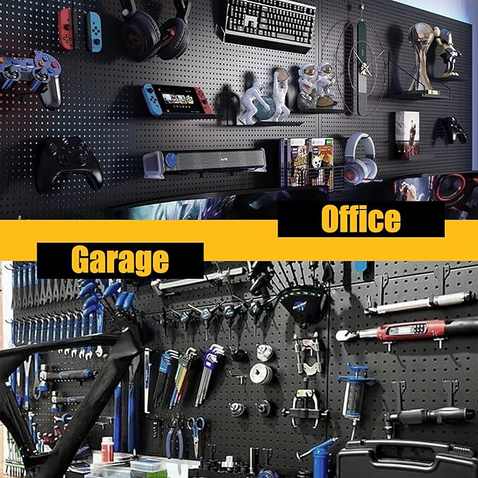 Spampur Peg Board, 8 Pack Metal Pegboard Panels with 50 Hooks, Black Pegboards Wall Organizer, Heavy Duty Peg Board for Walls Home, Garage Tool Storage, Office Organization, Craft Room, Kitchen