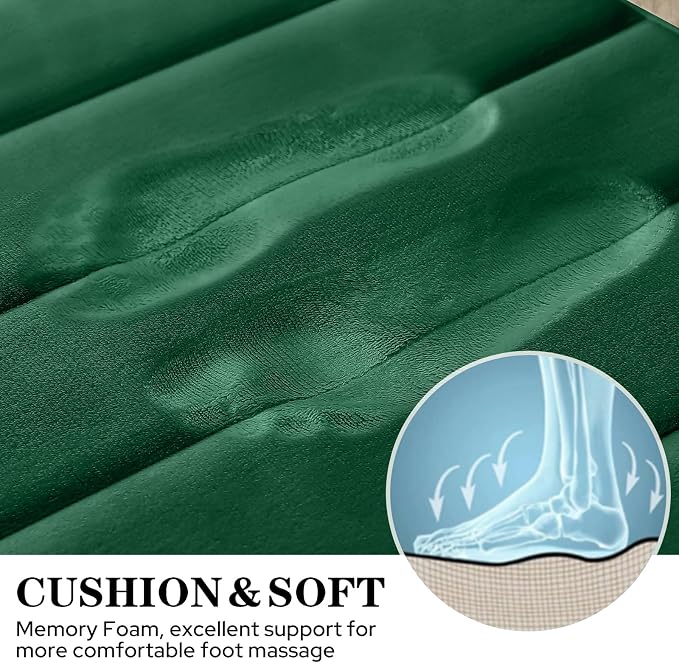 BYSURE Dark Green Memory Foam Bathroom Rug Set 3 Piece, Non Slip Extra Soft Absorbent Machine Washable Toilet Bath Toilet Mat (17"x24"+20"x32"+U Shape 20"x24")