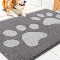 Smiry Dog Door Mat for Muddy Paws, Absorbs Moisture and Dirt, Low-Profile Entryway Mat with Non-Slip Backing, Entry Indoor Outdoor Doormat for Inside Floor (30x20 Inches, Light Grey, Paw)