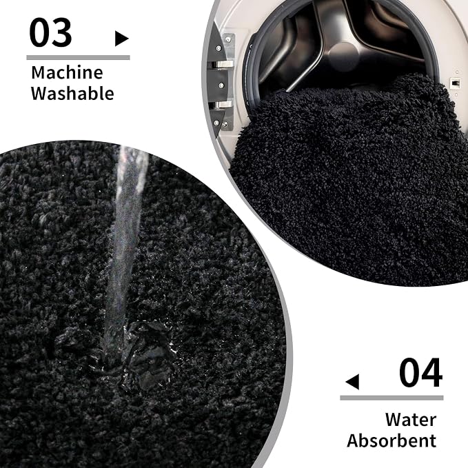 Disolla Black Bathroom Rug 17x24 - Non-Slip Plush Small Bath Mat, Highly Absorbent & Ultra Soft Fluffy Floor Mat, Machine Washable for Shower and Tub