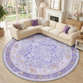 RELEANY Area Rugs Round 10ft Washable Non-Slip, Floral Vintage Distress Medallion Carpet for Living Room Bedroom Dining Room, Light Purple Brown