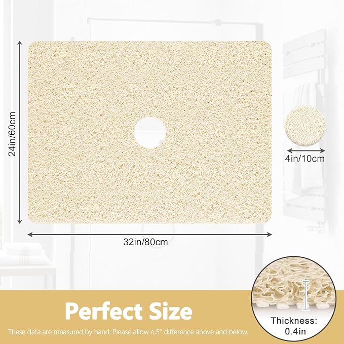 Shower Mat Non Slip: 32 x 24 Inch Extra Large Shower Mats with Drain Hole in Middle - Soft Loofah Quick Drying Matt for Shower Stall