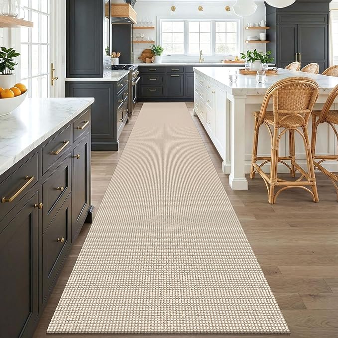KOZYFLY 3x18 Runners Rugs for Hallway, Extra Long Washable Runner Rug, Non Slip Rubber Backed Kitchen Runner, Cotton Entryway Rug, Floor Carpet for Entry, Aisle, Hall, Ivory/Camel/Brown