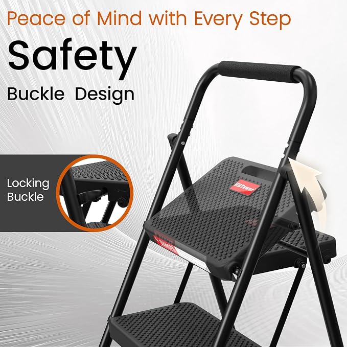 HBTower 4 Step Ladder, Step Stool Foldable for Adults with Wide Anti-Slip Pedal, Lightweight Step Ladders for Home and Kitchen