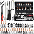 46 PCS Socket Wrench Set, Mechanic Tool Kit Quick-release Ratchet, 1/4" Drive Bit Metric Combination Tools for Auto Repairing & Household with Storage Case