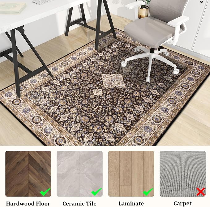 Office Chair Mat for Hardwood Floor, 48"x36" Easy Glide Computer Desk Mat Protector for Rolling Chair Under Desk Rug Nonslip Backing, Machine Wash (Modern)