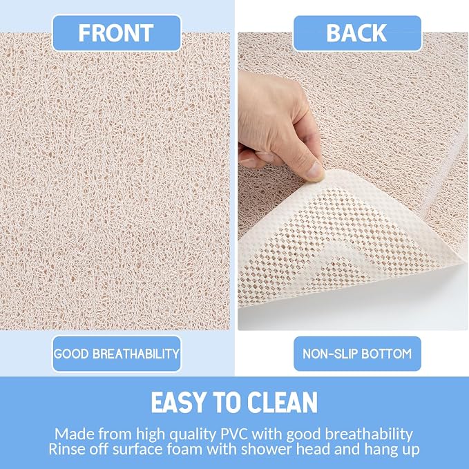 Hargiis Square Non-Slip Shower Mat, Anti Slip Bathtub Mat, Fast Drying Bathtub Mats, UpgradedFoot Scrubber Mat, Anti Slip Mat for Tub, Floor, Bathroom, Kitchen, Hotel (Beige 24"×24")