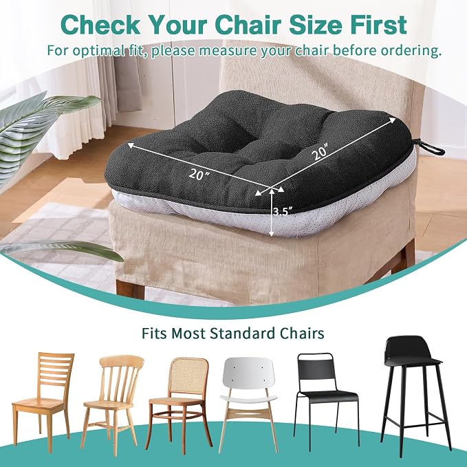 BETU Chair Cushions for Dining Chairs,3.5" Thick Kitchen Table Chair Pads with Ties,Non Slip Backing and Covers,Seat Cushion for Dining Room,Bar,Patio Chairs,20"X20"X3.5"