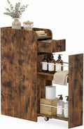 COSTWAY Slim Bathroom Cabinet, 7" Wide Space-Saving Storage with 2-Tier Slide-Out Drawer, Shelf & Toilet Paper Holder, Freestanding Narrow Organizer for Bathroom, Laundry & Small Spaces (Rustic Brown)