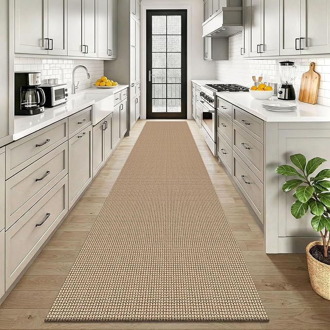 KOZYFLY Boho 2.5'x12' Runners Rugs for Hallway, Long Washable Runner Rug, Woven Non Slip Kitchen Runner, Braided Entryway Rug, Floor Carpet for Entry, Aisle, Hall, Orange Beige/Tan/Brown
