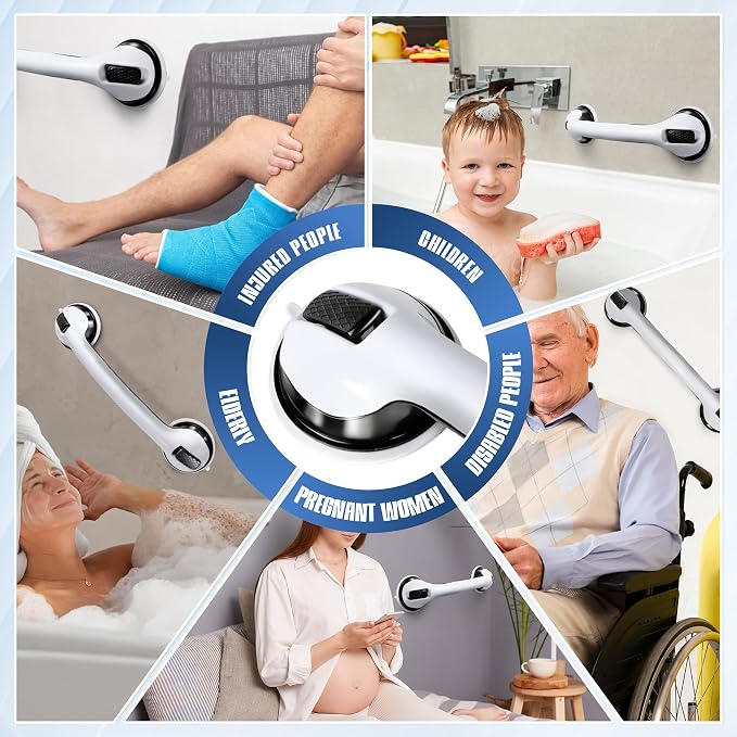 16 Inch Grab Bars for Bathtubs and Showers, 2 Pack Shower Handles for Elderly with Strong Suction, Bathroom Shower Safety Bars for Seniors and Disabled for Wall